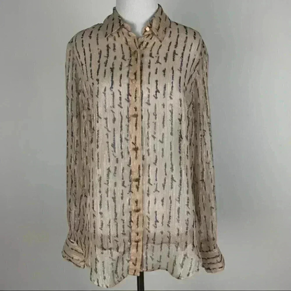 A new day top size M pink navy blue button down - Picture 1 of 9